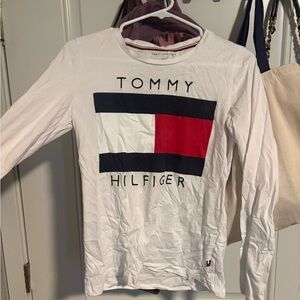 Tommy Hilfiger White Tee with Red & Navy Stripe Collar
